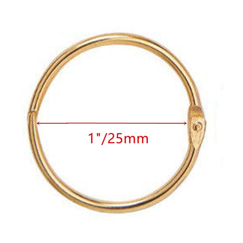 XMHF 50pcs 1-inch Book Rings, Metal Loose Leaf Binder Ring Clips for Notebook Diary Photo Album DIY Planner Golden - Image 2